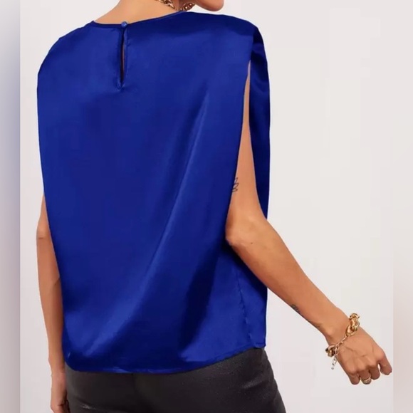 SHEIN Womens S Solid Royal Blue Structured Sleeveless Satin Top Preppy Classic - Picture 2 of 16
